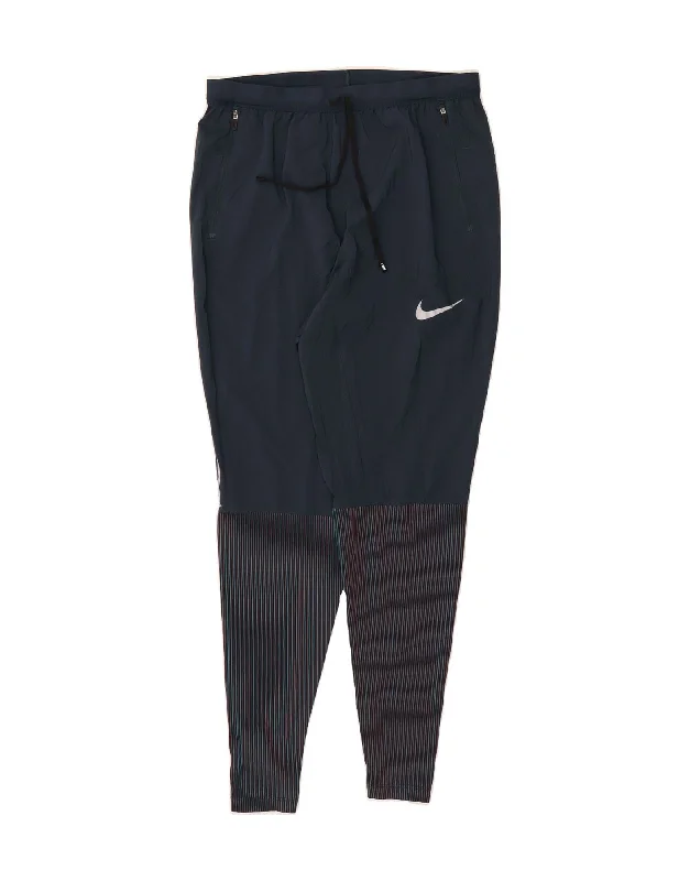 NIKE Womens Dri Fit Tracksuit Trousers UK 10 Small  Navy Blue Striped Trousers Plaid Checkered