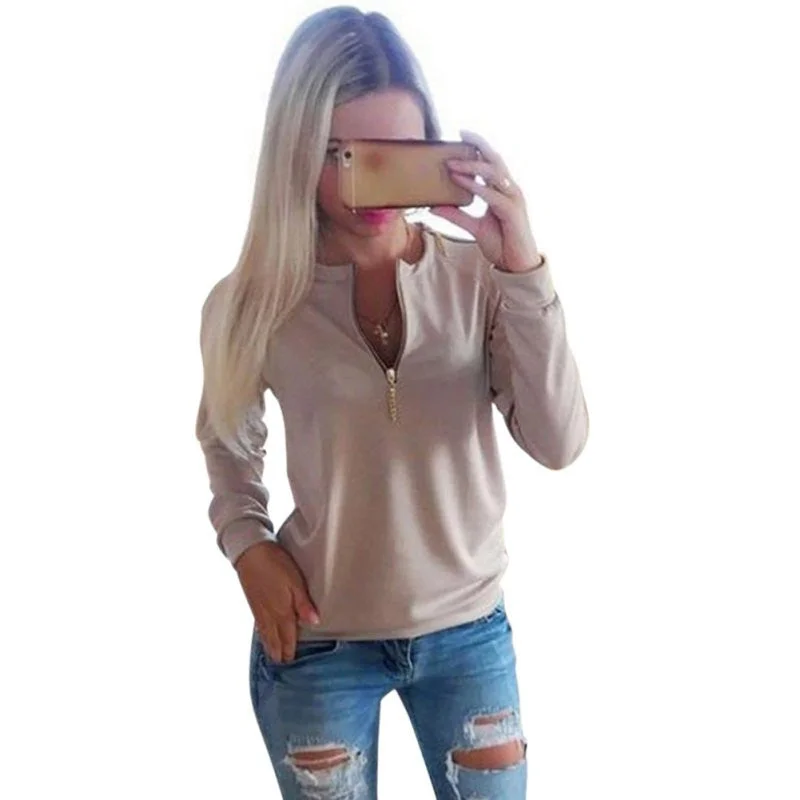 Casual Ladies V-Neck Long Sleeve Hoodie Women Jumper Pullover Tops Button Front Sweater