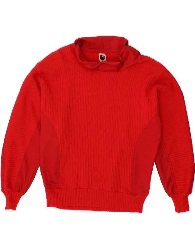 VINTAGE Womens Turtle Neck Jumper Sweater IT 42 Medium Red Wool Open Front Closed Front Wrap Front VINTAGE Womens Turtle Neck Jumper Sweater IT 42 Medium Red Wool Open Front Closed Front Wrap Front