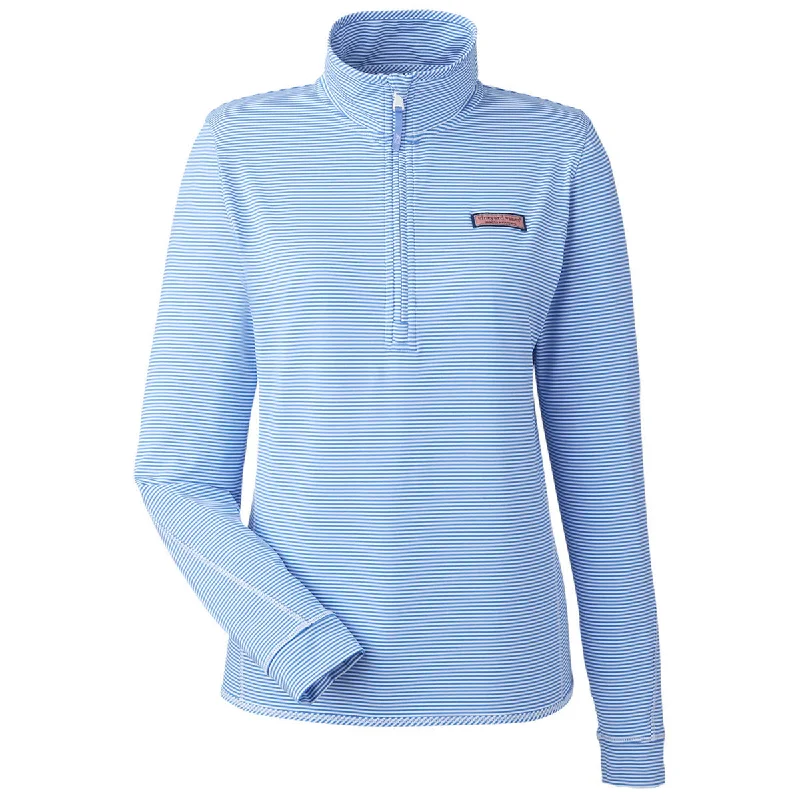 Vineyard Vines Women's Brekr Blue Microstripe Sankaty Half-Zip Pullover Open Neck Pullover Vineyard Vines Women's Brekr Blue Microstripe Sankaty Half-Zip Pullover Open Neck Pullover