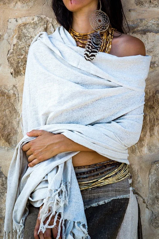 Earthy Raw Silk Shawl ๑⋙ Handwoven ⋘⋙ Fashionable Wool Blend Shawl