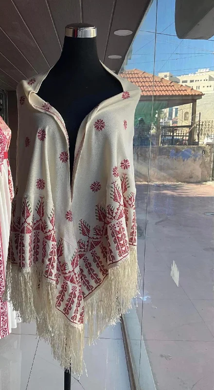 Off White embroidered Etamine shawl with stylish machine embroidery Trendy Chunky Knit Shawl