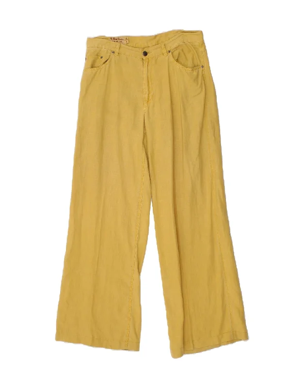 MARLBORO CLASSICS Womens Straight Casual Trousers W30 L32 Yellow Linen Trousers High Rise Slim Fit