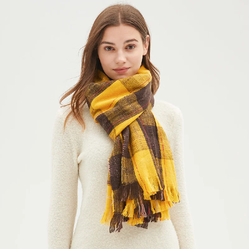 Women's Winter Warm Scarf Tartan Plaid Shawl Soft Long Wrap Elegant Silk Shawl Scarf