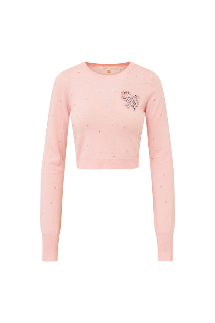 PAMMIE PINK EMBELLISHED BOW SWEATER High Neck Crew Neck V-Neck