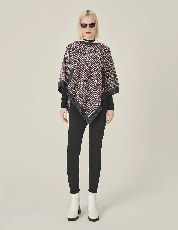 MARYLING Red And Black Hooded Knitted Plaid Shawl Classic Shawl with Tassels