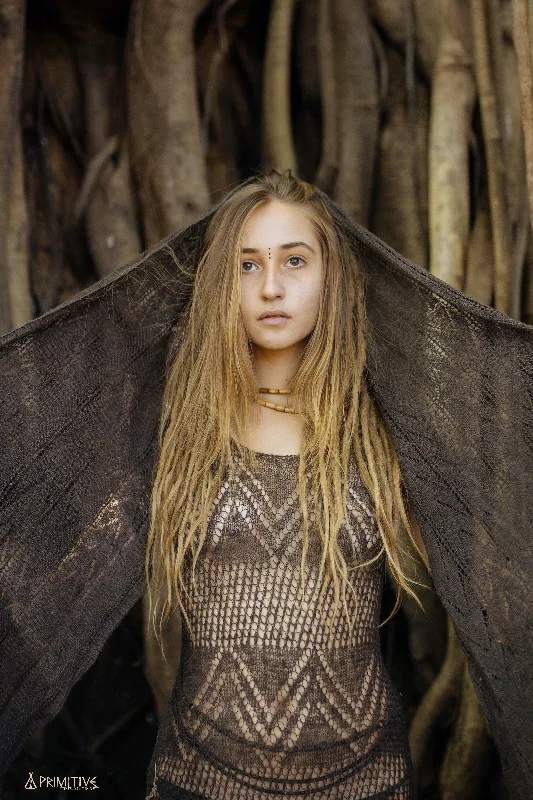 Brown Wild Himalayan Nettle Shawl ~>> Black Walnut Dye Elegant Silk Shawl Wrap
