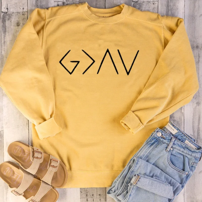 God Is Greater Than The Highs and Lows Women Sweatshirt Jesus Believe Full Sleeve Female Jumper Christian Pullover Drop Shipping Notched Neck Pullover