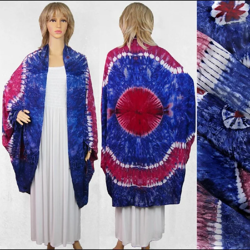 Red, White and Blue Tie-Dyed Cuffed Shawl Warm Cashmere Shawl Cape