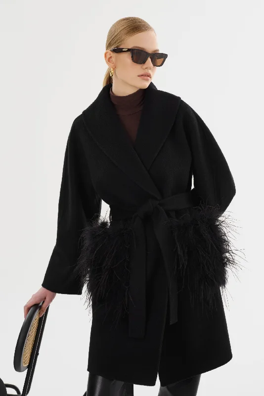 MARIE | Shawl Collar Wool Coat Fashionable Silk Shawl Wrap