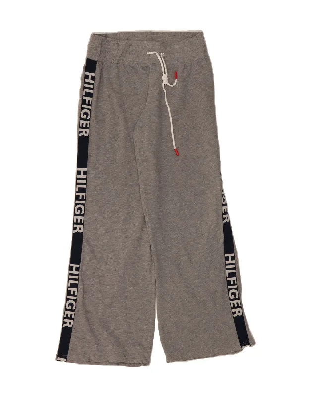 TOMMY HILFIGER Womens Graphic Tracksuit Trousers UK 8 Small  Grey Cotton Trousers Fleece Cozy