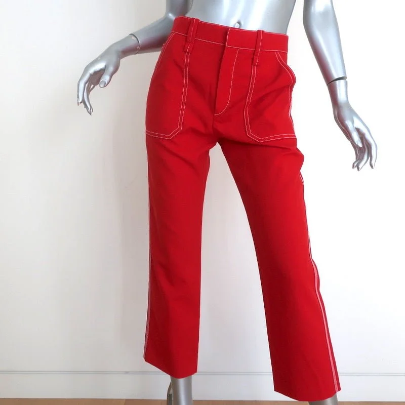 Chloe Contrast Stitch Pants Poppy Red Wool Twill Size 36 Cropped Trousers Trousers Pleated Formal