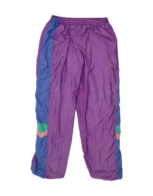 VINTAGE Womens Tracksuit Trousers Joggers UK 14 Large  Purple Colourblock Trousers Plaid Checkered