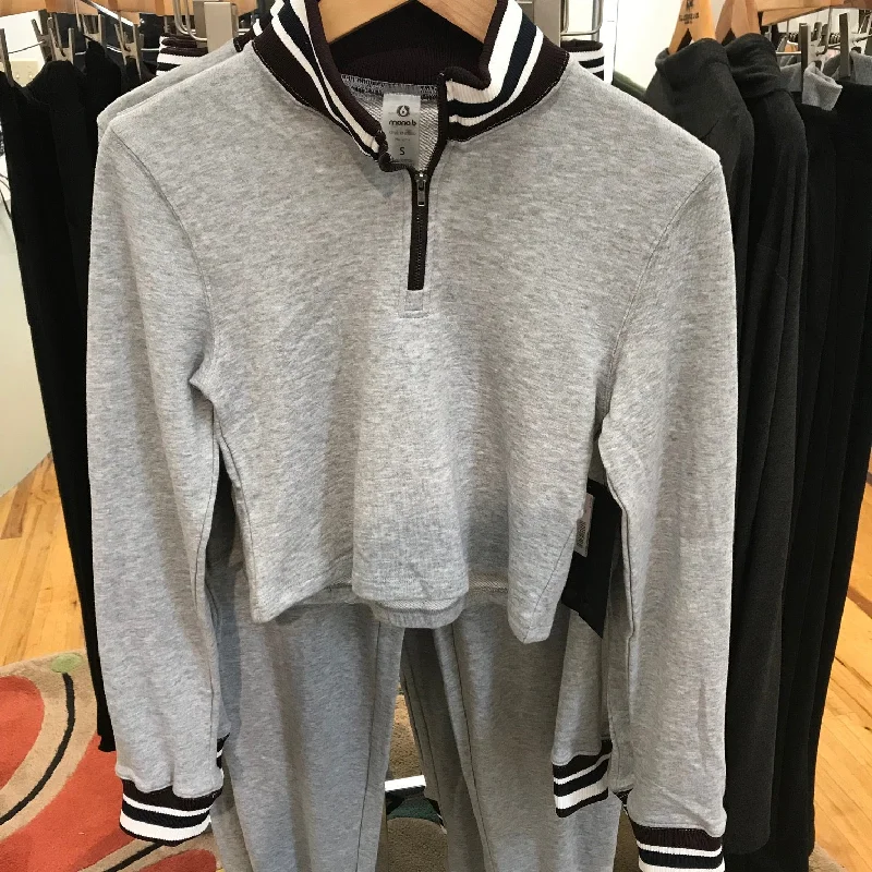 Women's Mono B | Half Zip Striped Crop Jacket | Heather Gray Zippered Jacket Buttoned Jacket Snapped Jacket Women's Mono B | Half Zip Striped Crop Jacket | Heather Gray Zippered Jacket Buttoned Jacket Snapped Jacket