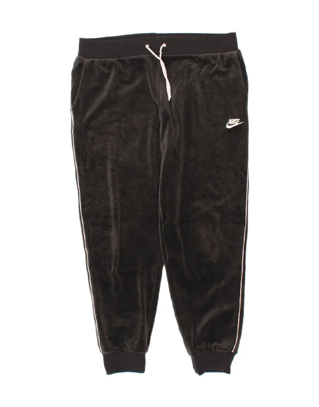 NIKE Womens Velour Tracksuit Trousers Joggers UK 16 Large  Black Polyester Trousers Spring Floral