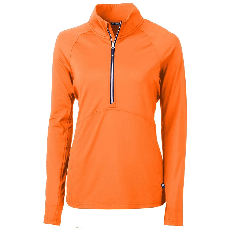 Cutter & Buck Women's Orange Burst Adapt Eco Knit Recycled Half Zip Pullover Bell Sleeve Stylish Cutter & Buck Women's Orange Burst Adapt Eco Knit Recycled Half Zip Pullover Bell Sleeve Stylish
