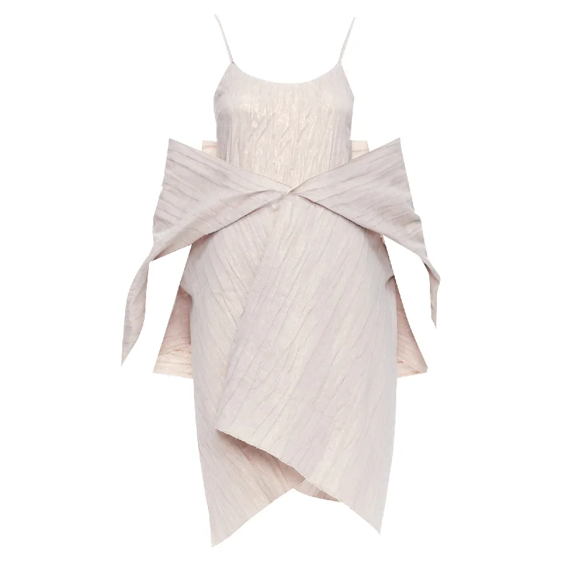 Romeo Gigli champagne crinkled slip dress with shawl Lightweight Summer Shawl