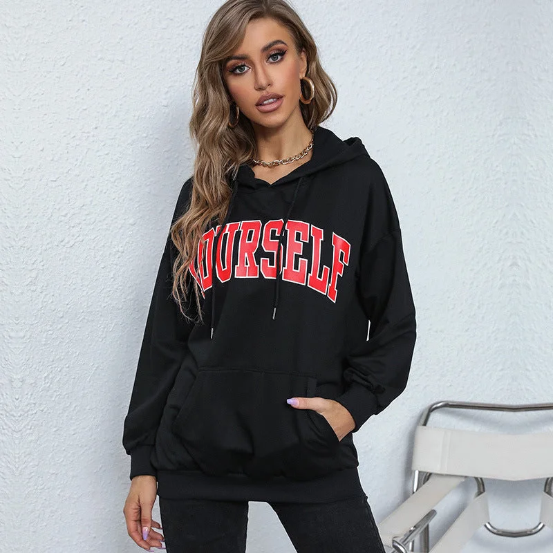 IKEARLAX popular autumn new 2025 women's clothing college style hooded letter sweater New Popular trade hoodie Hoodie with Front Slit Layering Stylish IKEARLAX popular autumn new 2025 women's clothing college style hooded letter sweater New Popular trade hoodie Hoodie with Front Slit Layering Stylish