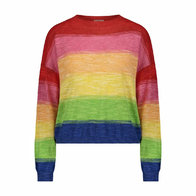 COTTON RAINBOW STRIPE SWEATER Spandex Blend Rayon Blend Denim Blend