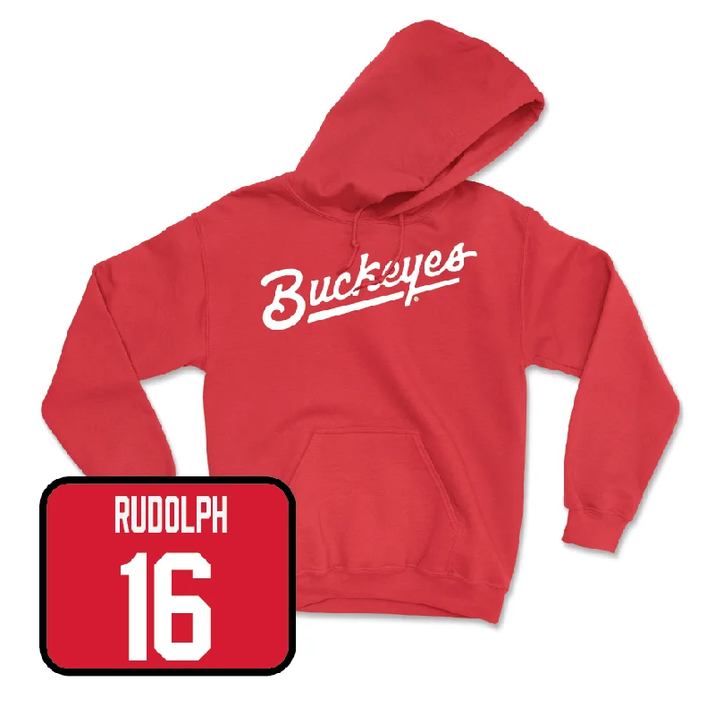 Red Women's Lacrosse Script Hoodie - Audrey Rudolph Hoodie with Oversized Fit Loose Comfortable