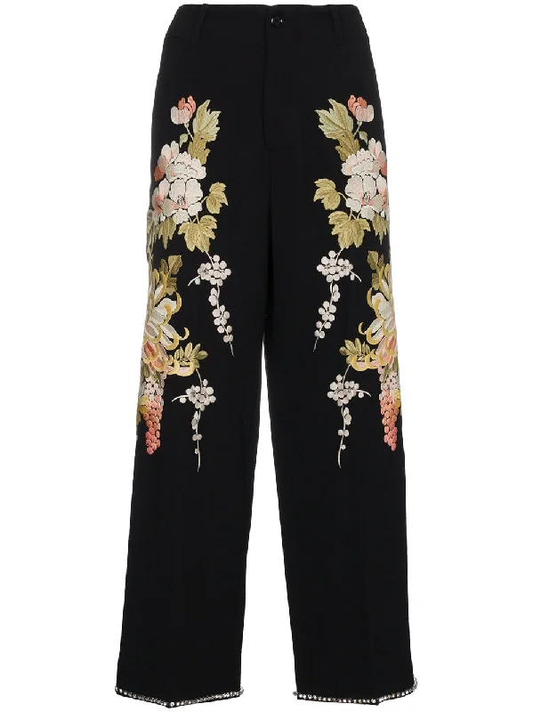 Floral Embroidered Flared Trousers Trousers Polka Dot Cute