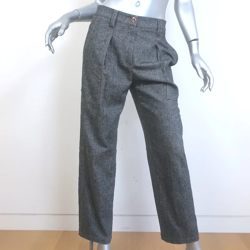 Brunello Cucinelli Monili-Detail Cropped Trousers Charcoal Wool-Cashmere Size 38 Trousers Favorite Customer