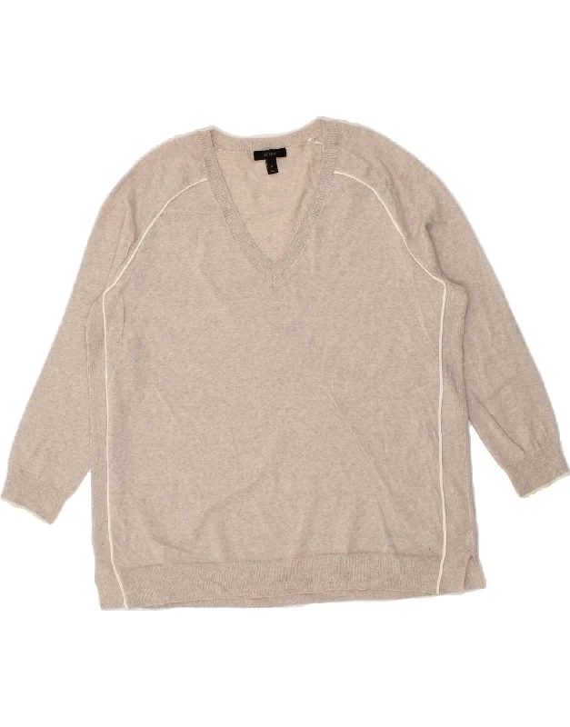 J. CREW Womens V-Neck Jumper Sweater UK 14 Medium Grey Graphic Sweater Embroidered Appliqued J. CREW Womens V-Neck Jumper Sweater UK 14 Medium Grey Graphic Sweater Embroidered Appliqued