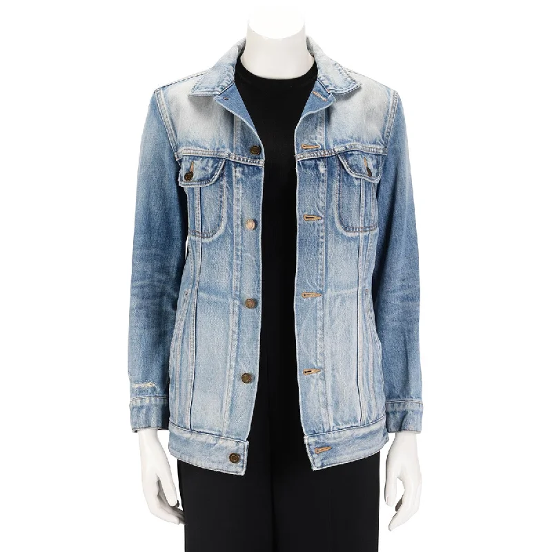 Saint Laurent Washed Blue Denim Four Pocket Jacket XS Fitted Jacket Loose Jacket Oversized Jacket