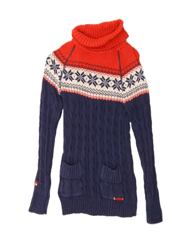 SUPERDRY Womens Longline Roll Neck Jumper Sweater UK 12 Medium Navy Blue Wool Fabric Cashmere Fabric Tweed Fabric SUPERDRY Womens Longline Roll Neck Jumper Sweater UK 12 Medium Navy Blue Wool Fabric Cashmere Fabric Tweed Fabric