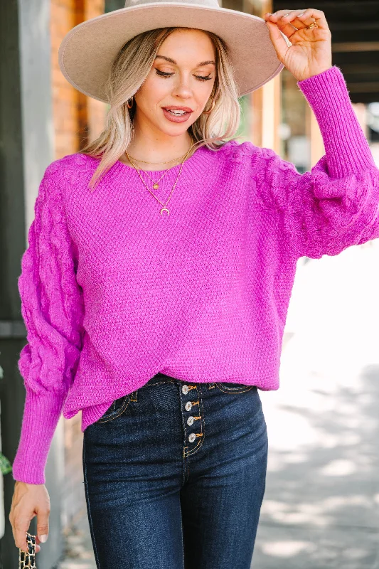 Find You Well Magenta Purple Bubble Sleeve Sweater Embroidered Appliqued Beaded