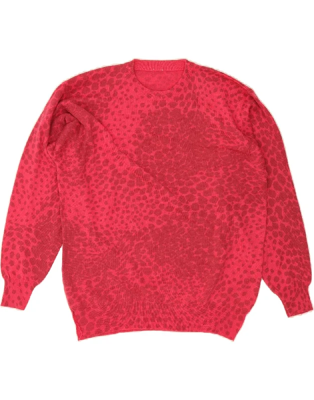 VINTAGE Womens Crew Neck Jumper Sweater UK 16 Large Pink Animal Print Sweater Knitwear Pullover VINTAGE Womens Crew Neck Jumper Sweater UK 16 Large Pink Animal Print Sweater Knitwear Pullover