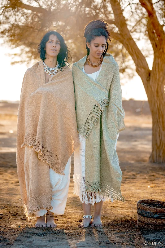 Wild Handloom Cotton Shawl ⋙⋘ Green or Brown Cotton Cozy Wool Shawl Scarf