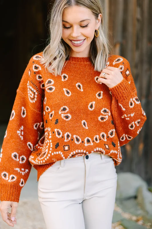 Just My Speed Rust Orange Paisely Sweater Boxy Sweater Fitted Sweater A-Line