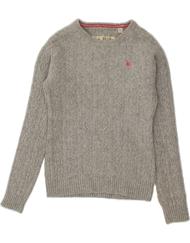 JACK WILLS Womens Boat Neck Jumper Sweater UK 12 Medium Grey Lambswool Lace Blend Ribbed Blend Corduroy Blend