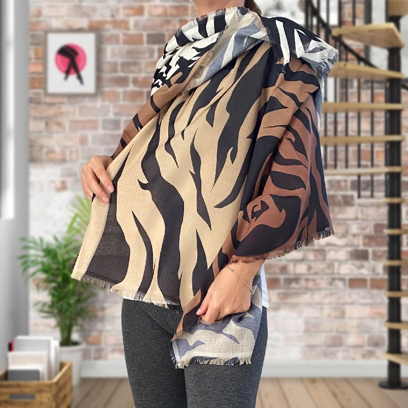 Fashion Tight Shantuq Zebra Patterned Shawls Trendy Boho Style Shawl