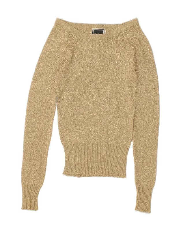 LUISA SPAGNOLI Womens Boat Neck Jumper Sweater UK 10 Small Beige Fitted Loose Oversized