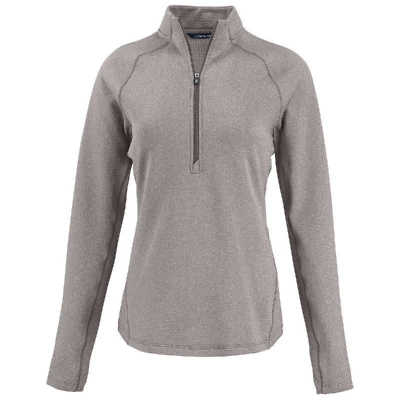 Cutter & Buck Women's Elemental Grey Heather Peshastin Eco Recycled Half Zip Pullover Cold Shoulder Design Cutter & Buck Women's Elemental Grey Heather Peshastin Eco Recycled Half Zip Pullover Cold Shoulder Design