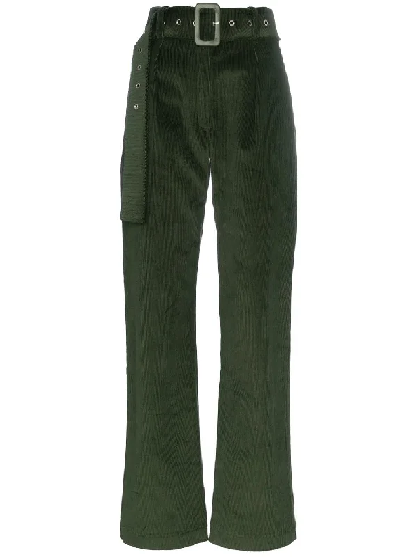 belted corduroy flared trousers Wide Leg Loose Fit Mid Waist
