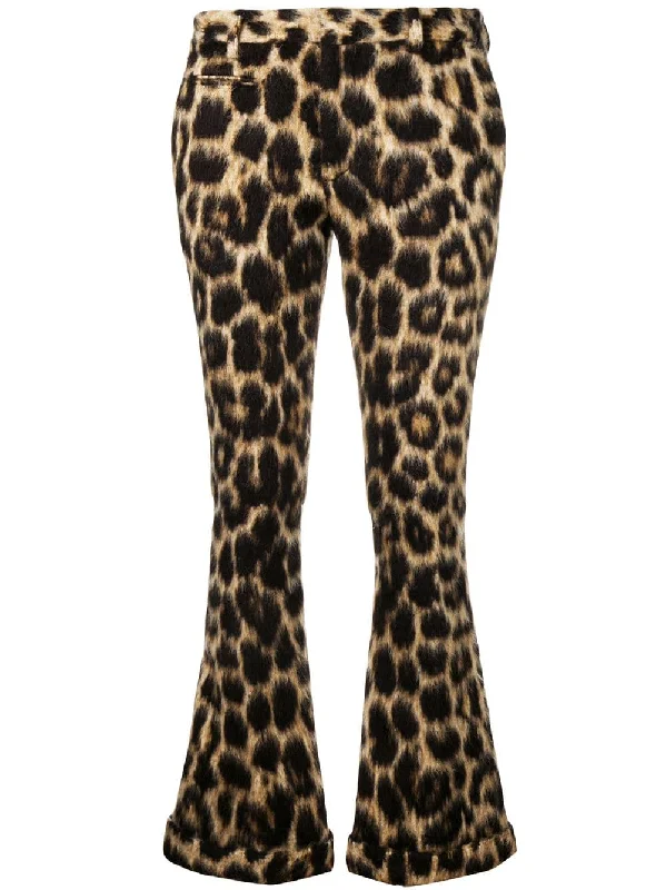 leopard print flared trousers Trousers Sale Discount