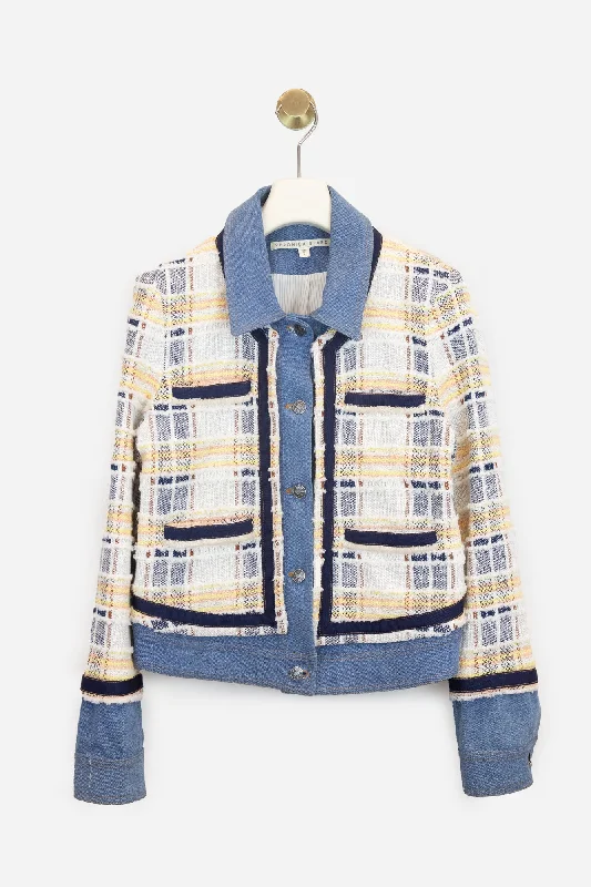 Denim Underlay Button Up Jacket Cotton/Nylon Plaid Jacket Tartan Jacket Houndstooth Jacket