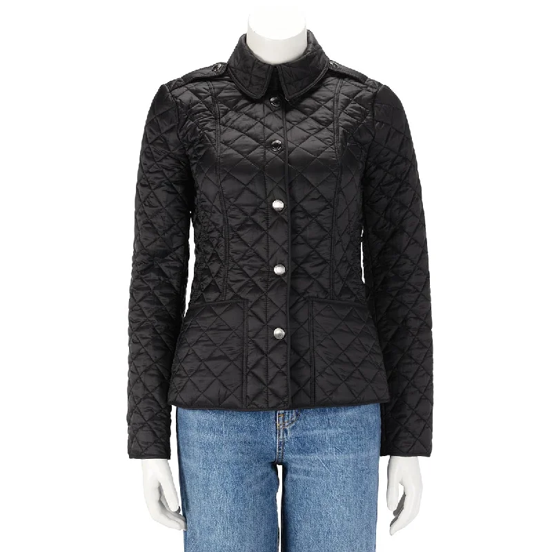 Burberry Brit Black Nylon Quilted Jacket XS Embroidered Jacket Appliqued Jacket Beaded Jacket