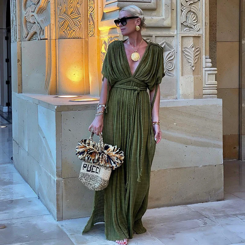 Advbridge dress to impress codes 2024 Spring New Women's Lace Shawl V-neck Backless Sexy Halter Loose Holiday Beach Dress for Women Fashionable Shawl with Tassels
