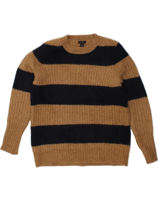 J. CREW Womens Crew Neck Jumper Sweater UK 10 Small Brown Striped Cashmere Real Fur Shearling Chenille J. CREW Womens Crew Neck Jumper Sweater UK 10 Small Brown Striped Cashmere Real Fur Shearling Chenille
