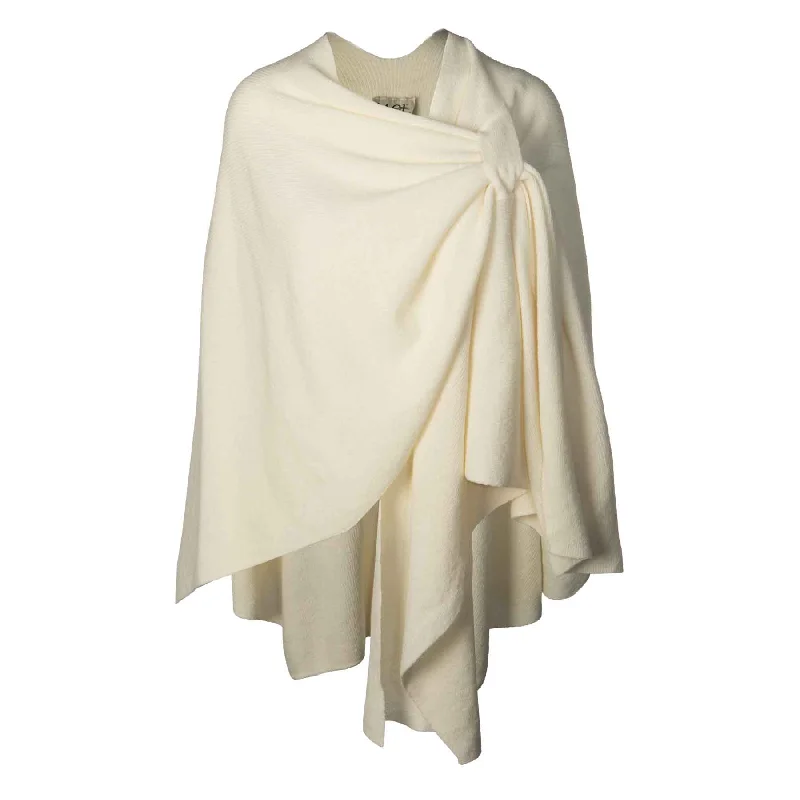 Lambswool Draped Shawl- Cream Cozy Fleece Shawl Cape