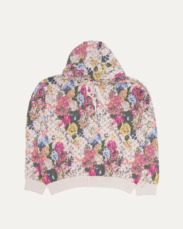 Floral Monogram Jacquard Hoodie Hoodie with Elastic Waist Stretchable Comfortable