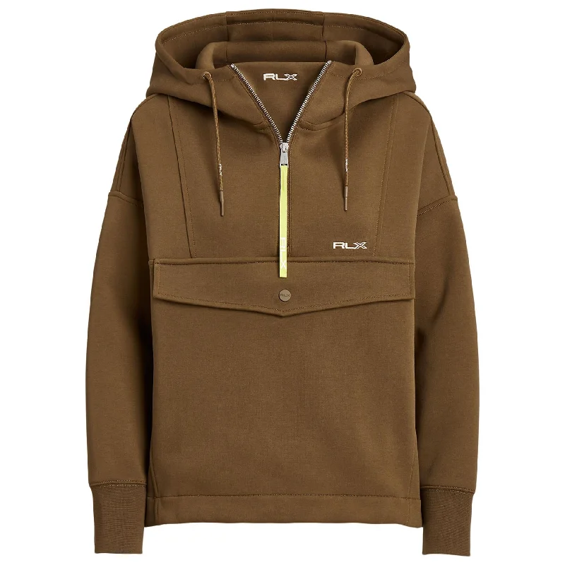 Womens LS Double Knit Tech Half Zip Hooded Pullover Nature Brown - AW23 Over Sleeve Pullover Womens LS Double Knit Tech Half Zip Hooded Pullover Nature Brown - AW23 Over Sleeve Pullover