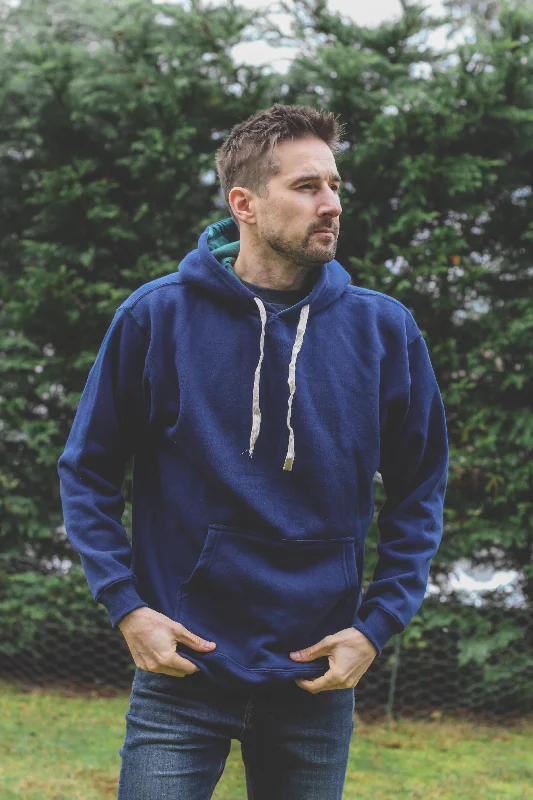 Unisex Drop Shoulder Eco Hoodie - Navy Hoodie with Print Artistic Unique