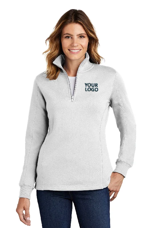 Sport-Tek Ladies Branded 1/4-Zip Sweatshirts, White Hoodie with Batwing Sleeves Loose Dramatic