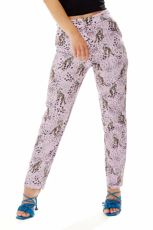 Liquorish Animal Print Trousers In Lilac Trousers Striped Patterned