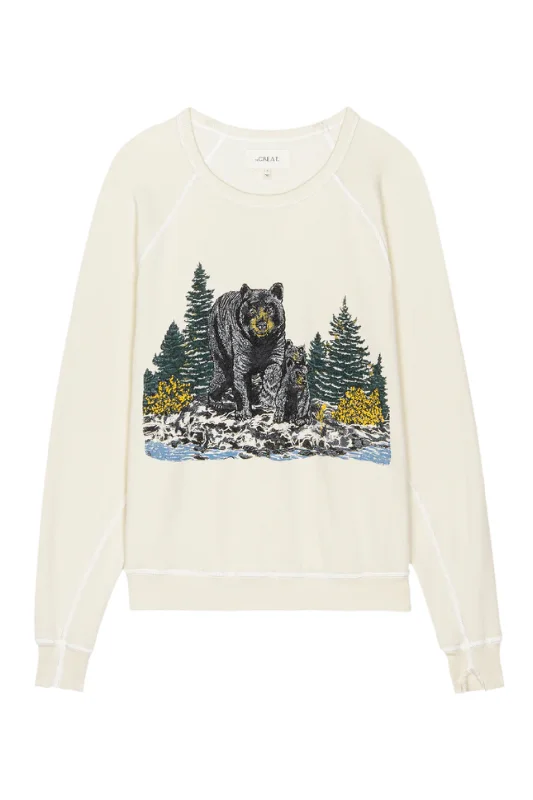 The College Sweatshirt Black Bear Graphic | Washed White Hoodie with Fur Luxurious Winter The College Sweatshirt Black Bear Graphic | Washed White Hoodie with Fur Luxurious Winter